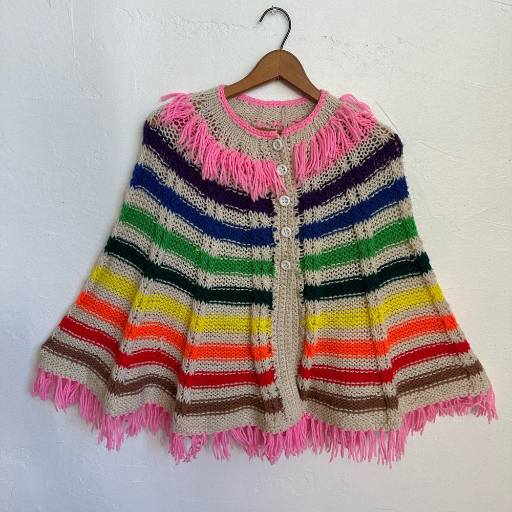 1970s Rainbow Knitted Sweater Cape Poncho